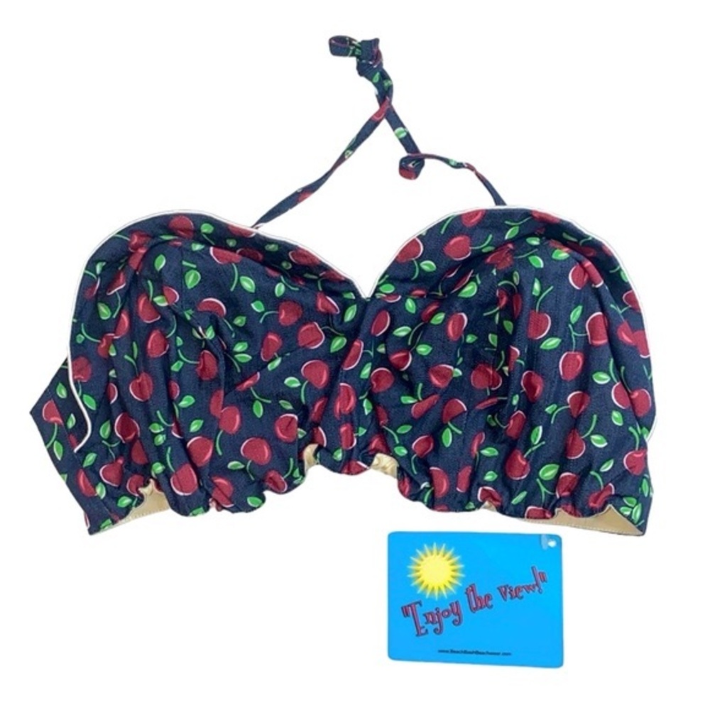 NWT Beach Bash Blue/Red Cherry Swim Top, Size Large